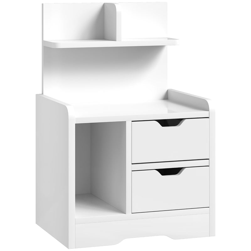 Modern Bedside Table with 2 Drawers and Open Storage Shelves for Bedroom White