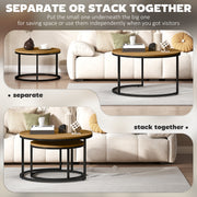 Set of Two Space-Saving Stacking Side Tables with Wood Effect Finish for Living, Room Brown