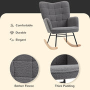 Wingback Nursery Rocking Chair with Berber Fleece for Nursing and Relaxing, Dark Grey