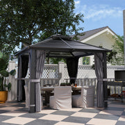3m x 3m Hardtop Garden Gazebo with Polycarbonate Roof and Netting Dark Grey by Outsunny