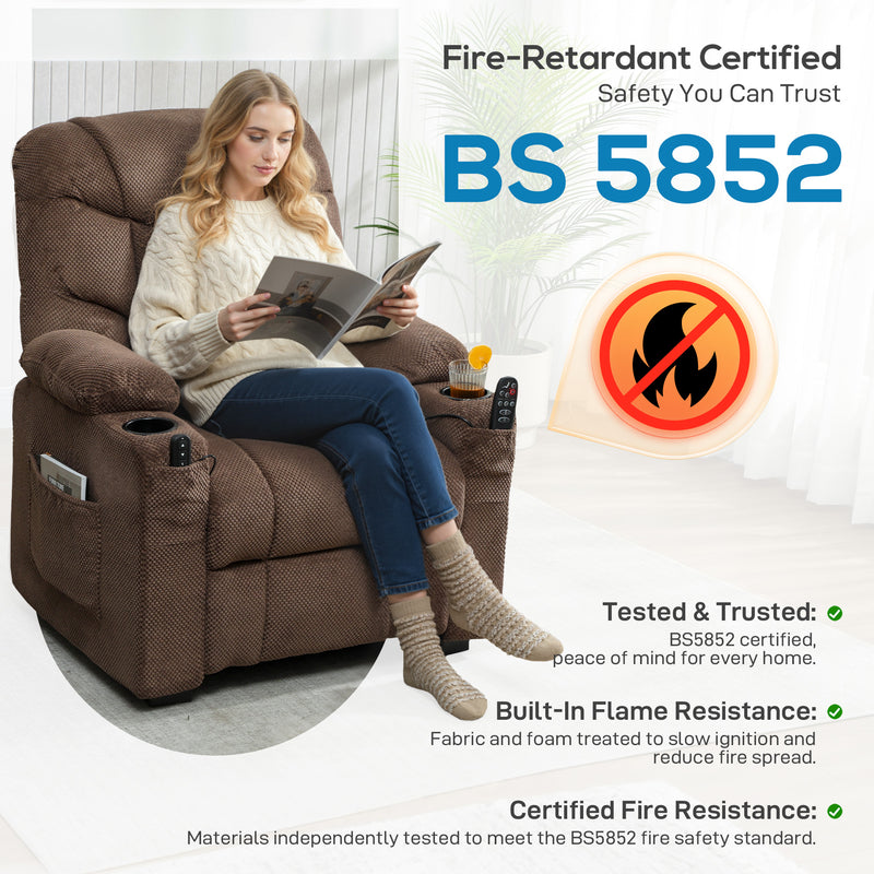 Electric Recliner Armchair With Heat Vibration USB and Cup Holders For Home Use Brown AOSOM