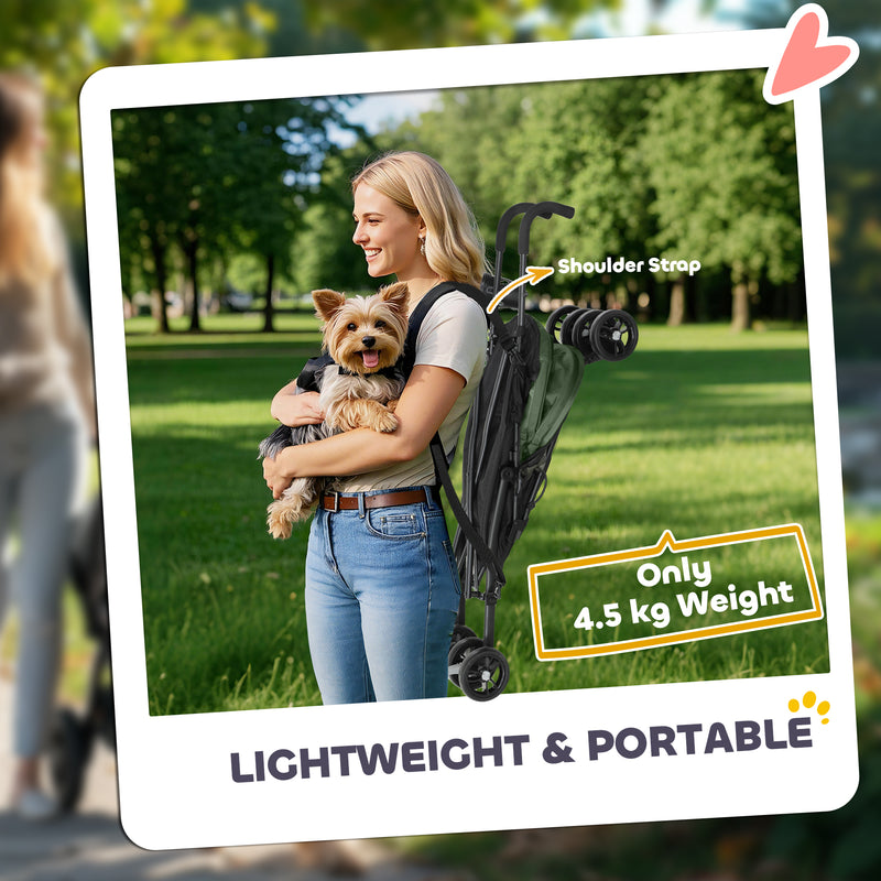 Dark Green Lightweight Dog Stroller with Umbrella Canopy Storage Bag and Cup Holder by PawHut AOSOM