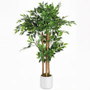 120cm Artificial Ficus Tree With Realistic Wood Trunk In Pot For Indoor Display Green