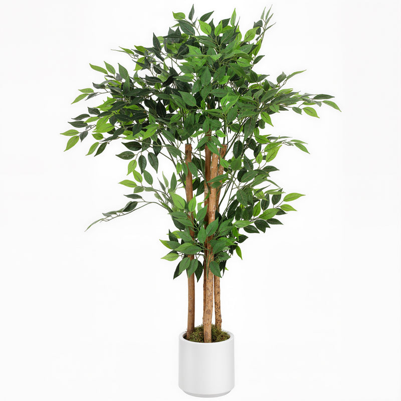 120cm Artificial Ficus Tree With Realistic Wood Trunk In Pot For Indoor Display Green