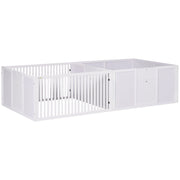 7 Panel Puppy Playpen with 3 Doors and Two Room Whelping Box for Indoor Use White