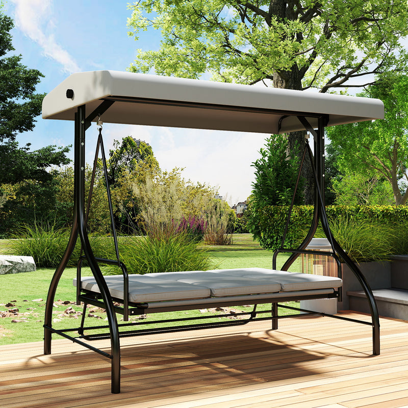 3 Seater Garden Swing Seat with Adjustable Canopy and Fold Flat Bed for Outdoor Relaxing Light Grey Outsunny