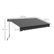 Dark Grey 2.5 x 3.5m Electric Patio Awning With Remote Control And Aluminium Frame