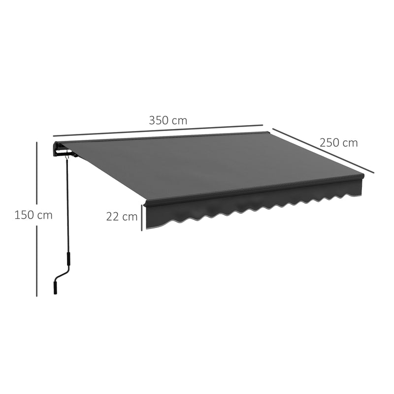 Dark Grey 2.5 x 3.5m Electric Patio Awning With Remote Control And Aluminium Frame