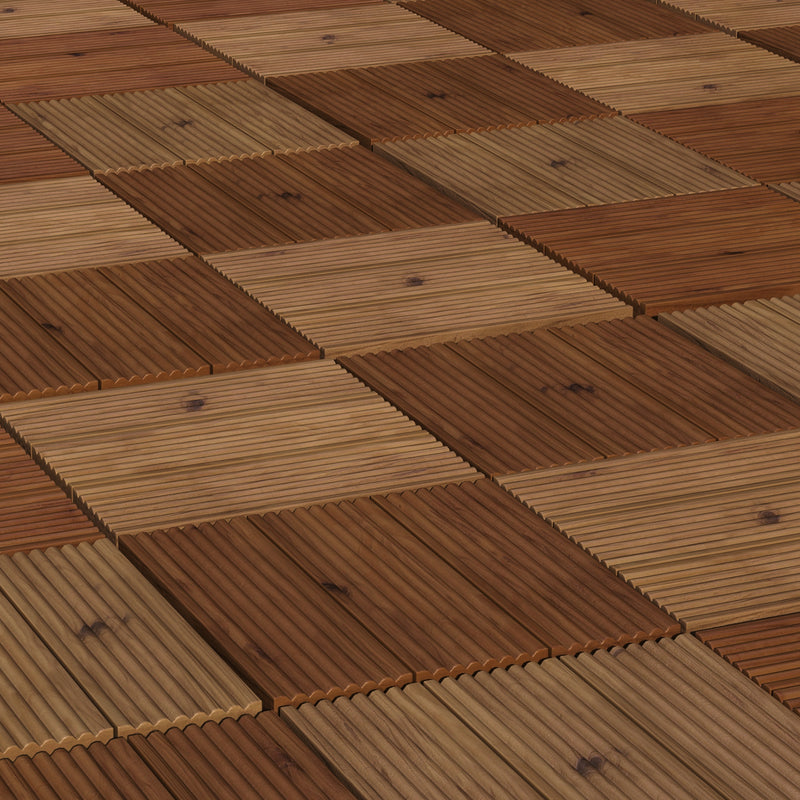 27 Piece Wooden Decking Tiles Set Anti Slip Interlocking Outdoor Flooring Brown AOSOM