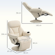 Manual Recliner Armchair with Footrest Swivel Base and Cup Holder for Living Room Cream White