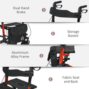Rollator Walker with Seat and Storage for Comfortable Breaks Indoors or Outdoors Red AOSOM
