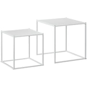 White Modern Nesting Coffee Tables Set of 2 with Steel Frame for Living Room