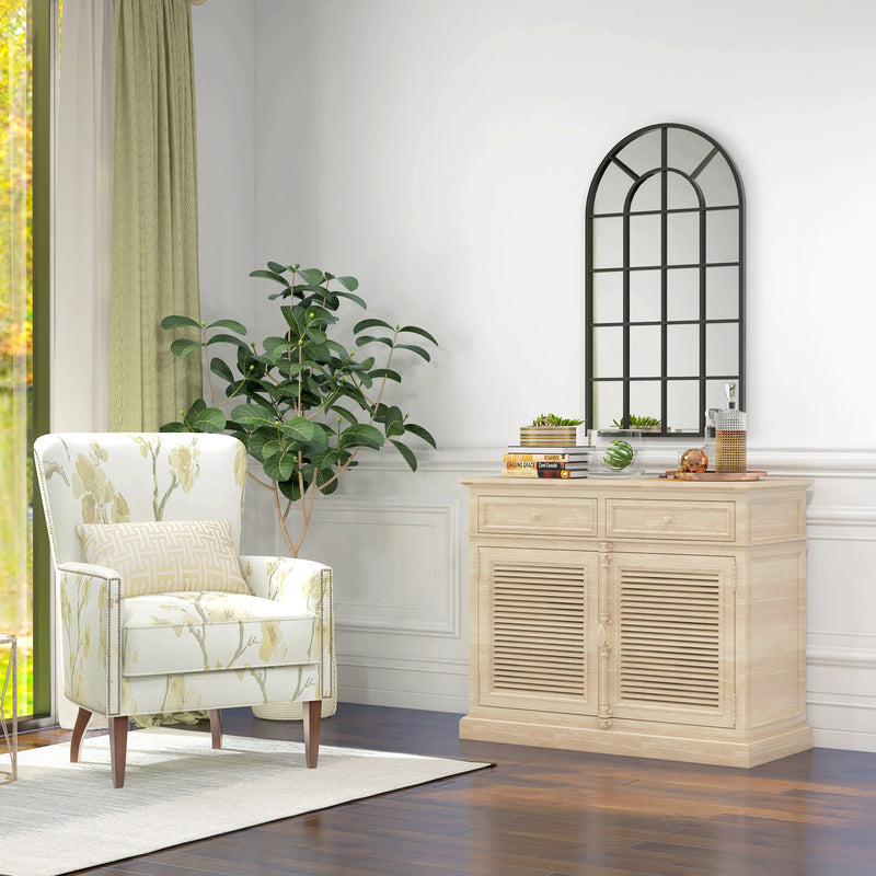 Arched Wall Mirror 110 x 62 cm for Bedroom or Bathroom with Window Style Frame Grey