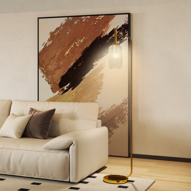 Modern LED Floor Lamp with Glass Shade and Foot Switch for Bedroom or Lounge Gold Tone