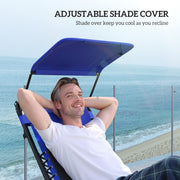 Blue Zero Gravity Outdoor Reclining Lounger Chair with Shade Cushion and Cup Holder by Outsunny