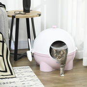 Large Enclosed Cat Litter Box with Scoop and Front Entry for Easy Cleaning, Pink