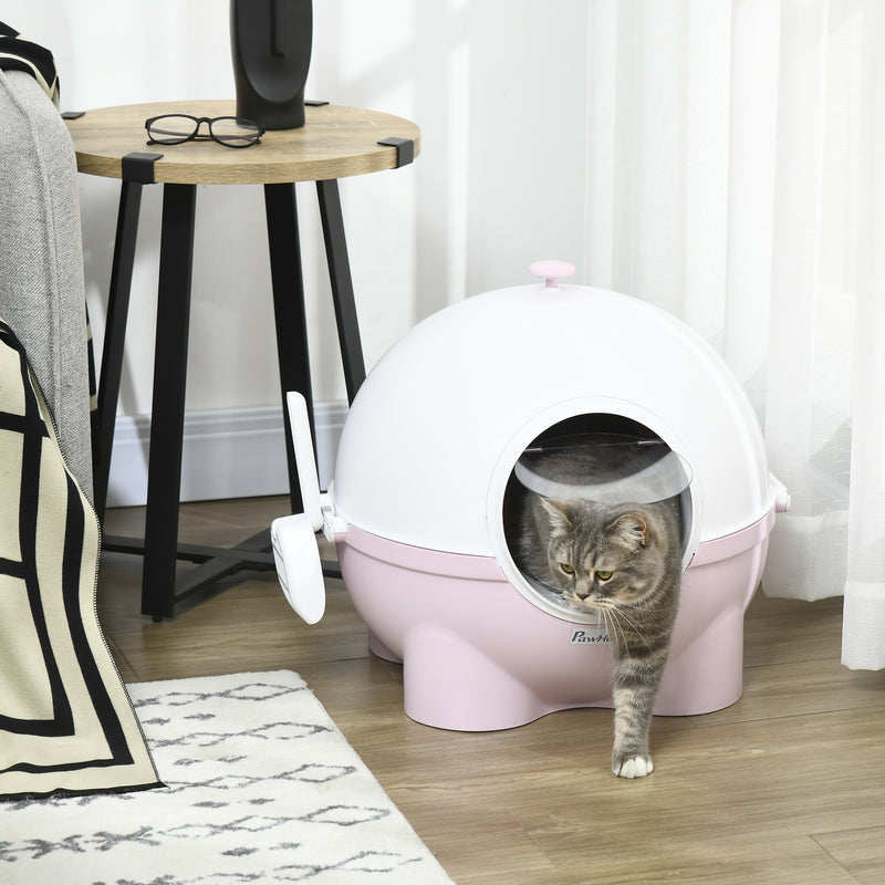 Large Enclosed Cat Litter Box with Scoop and Front Entry for Easy Cleaning, Pink
