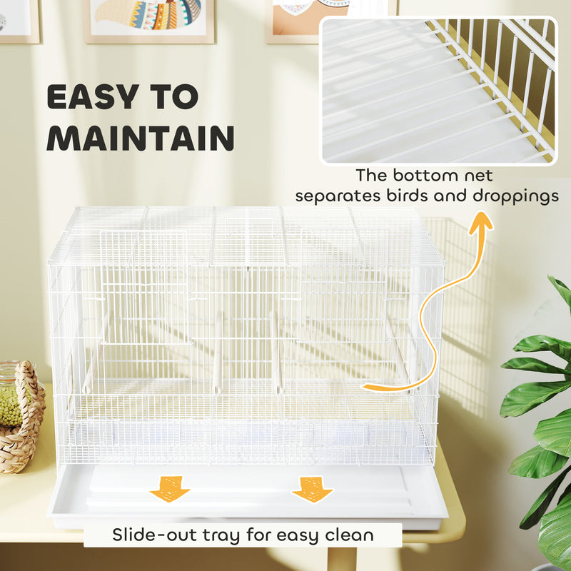 Large Bird Cage with Divider and Slide Out Tray for Budgies and Canaries White