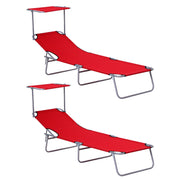 2 Piece Folding Sun Lounger Set With Adjustable Canopy For Beach Or Garden Relaxing