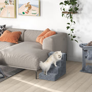 Four Step Pet Stairs with Washable Plush Cover for Small Dogs and Cats Light Grey AOSOM