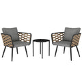 3 Piece Black Rattan Bistro Set with Cushions and Glass Top Table for Patio