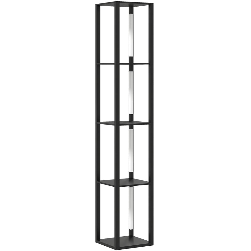 Black Floor Lamp with Shelves 4 Tier Dimmable Stand Light with Foot Switch for Living Room