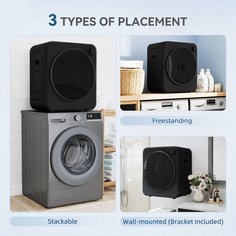 Diagram showing stackable, freestanding and wall-mounted installation options