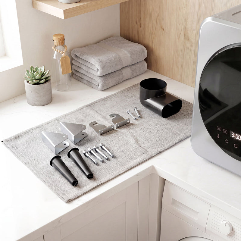 Wall-mounting bracket, exhaust pipe and fixings included with the dryer
