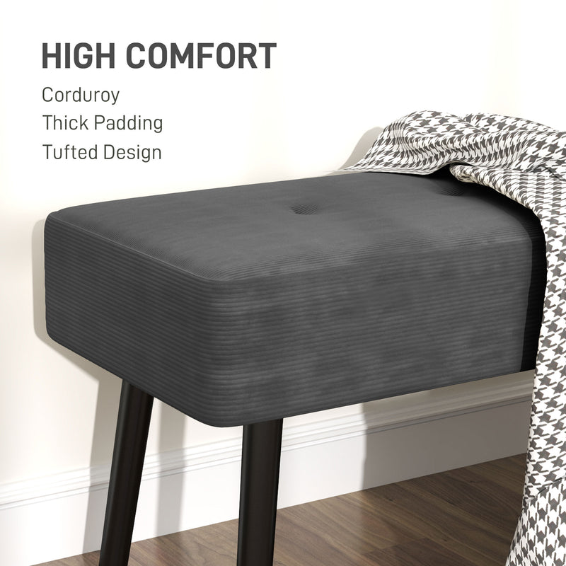 Bedroom Bench with Padded Seat and Steel Legs for Entryway or Living Room Grey Corduroy by HOMCOM
