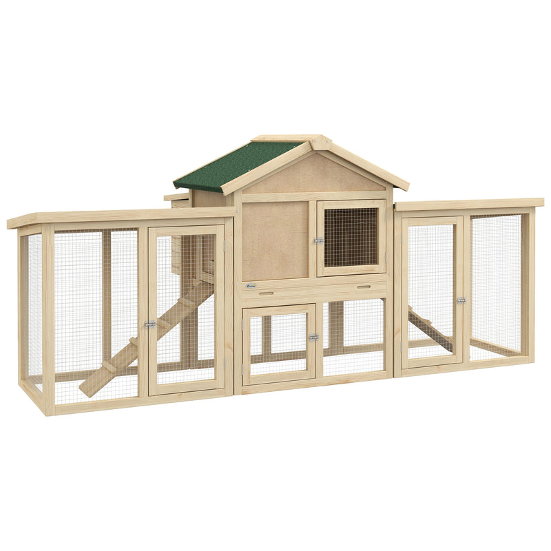 Large Wooden Chicken Coop With Run and Nesting Box for Garden Poultry, Natural Wood Finish