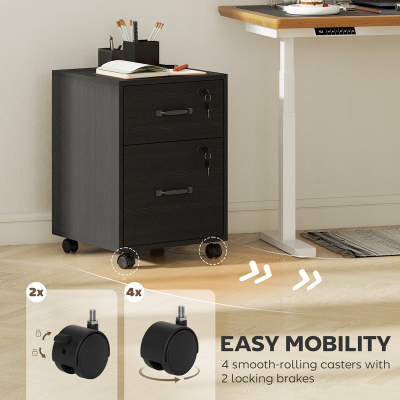 Mobile Filing Cabinet with Lockable Drawers and Hanging File Storage for Home Office Black AOSOM
