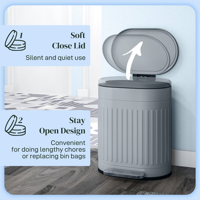 20L Metal Kitchen Bin with Soft Close Lid Ideal for Home or Office Use Grey