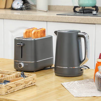 Grey 1.7L Fast Boil Cordless Kettle and 2 Slice Toaster Set With 6 Browning Levels by HOMCOM