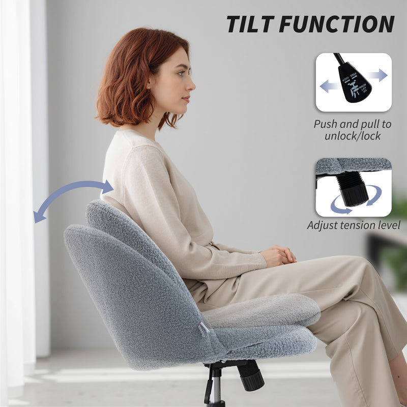Teddy Fleece Swivel Office Chair with Wheels and Adjustable Height for Home Grey AOSOM