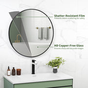 Black Round Steel Framed Wall Mirror 70 x 70cm for Bathroom Bedroom Living Room by HOMCOM