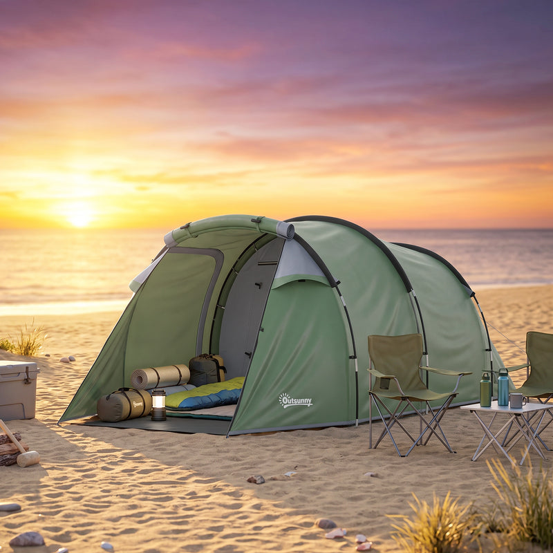 Outsunny Three-Man, Two-Room Tent - Green
