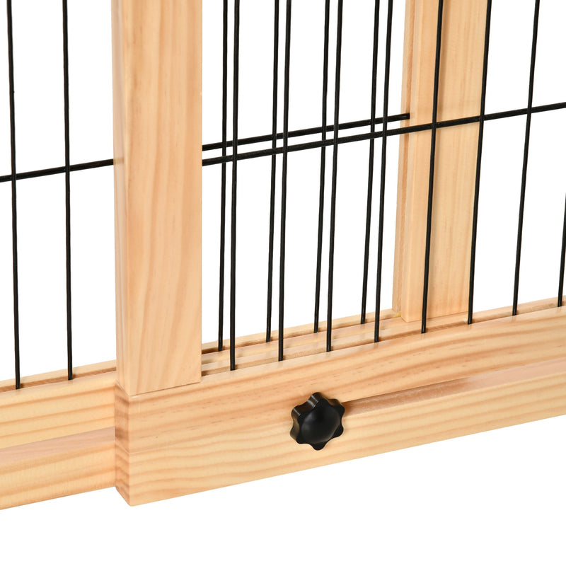 Adjustable Freestanding Wooden Dog Gate for Doorways and Stairs Natural Wood Finish AOSOM