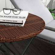 Round Foldable Rattan Garden Coffee Table with Metal Frame for Lawn or Patio Mixed Brown