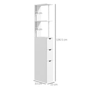 Tall Slim Bathroom Storage Cabinet with Drawers and Shelves Ideal for Small Spaces White