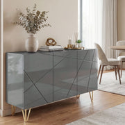 Sideboard Storage Cabinet with Adjustable Shelves for Living Room or Hallway High Gloss Grey AOSOM