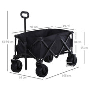 Black Folding Cart Trolley Wagon with Handle and Wheels for Camping or Beach Use