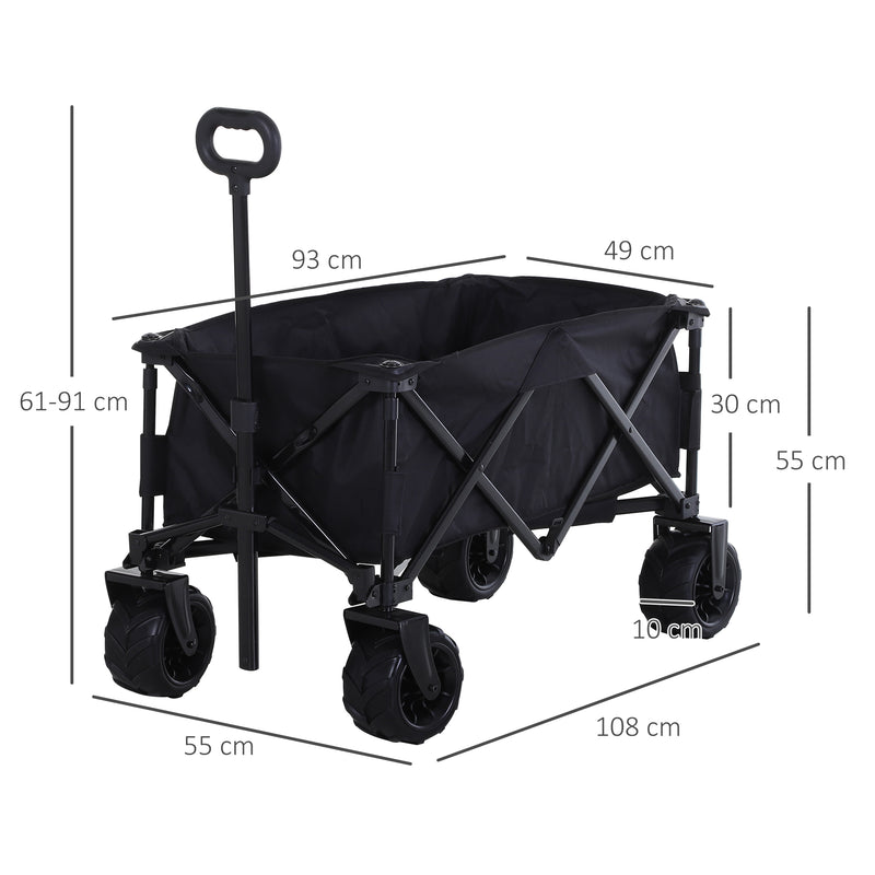 Black Folding Cart Trolley Wagon with Handle and Wheels for Camping or Beach Use