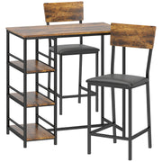 3 Piece Bar Table Set With Stools Space Saving Design For Kitchen Or Dining Area Brown Black