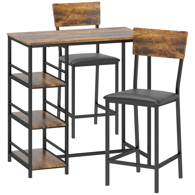 3 Piece Bar Table Set With Stools Space Saving Design For Kitchen Or Dining Area Brown Black