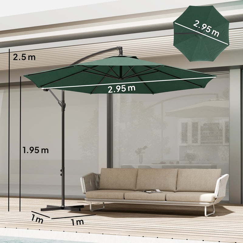 Cantilever Garden Parasol with Adjustable Shade and UPF 30+ UV Protection for Patio or Lawn, Dark Green