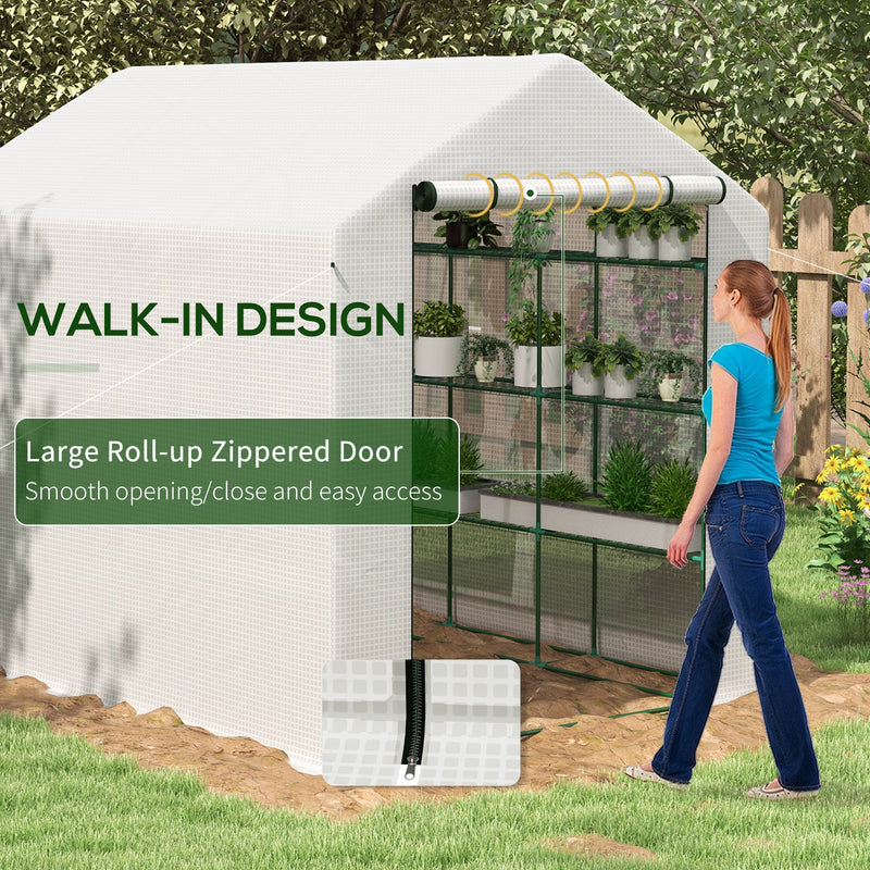 8x6ft Walk In Greenhouse with Shelves White Portable Grow Tent by Outsunny