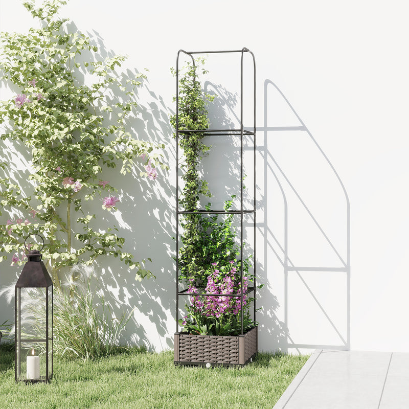 Raised Garden Bed with Trellis for Easy Plant Care on Patios and Balconies Black Outsunny