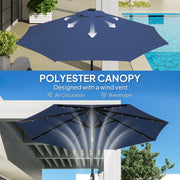Blue 2.7m Garden Parasol with 24 LED Lights UV Protection Outdoor Shade by Outsunny