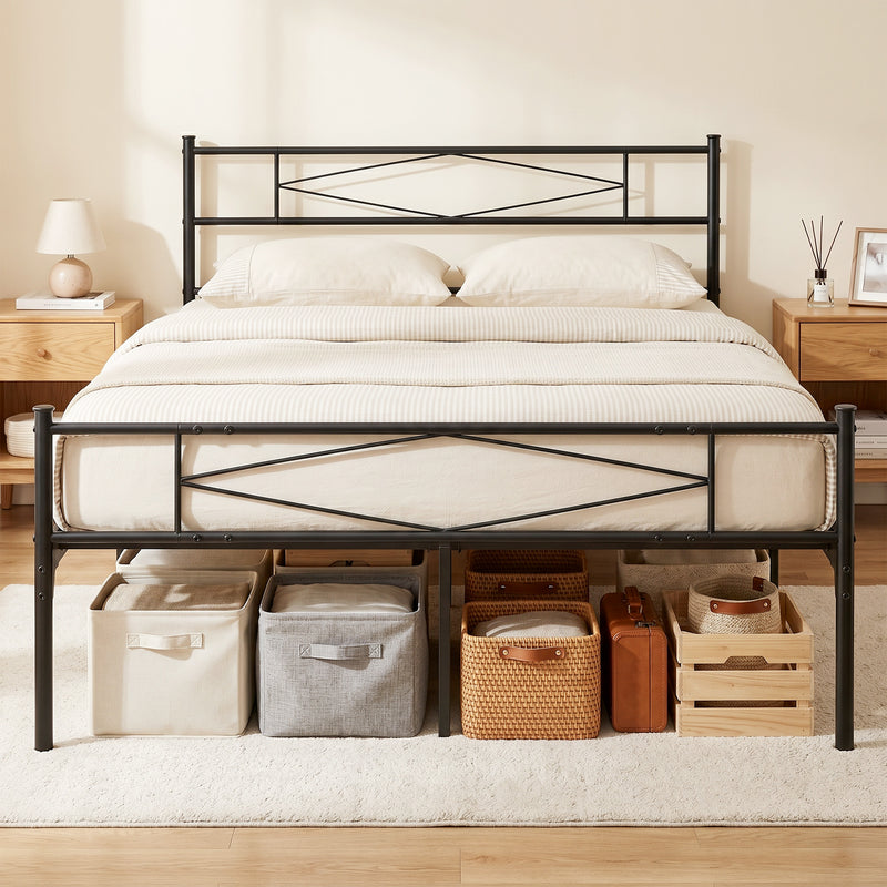 Double Bed Frame with Underbed Storage and Sturdy Steel Support Black