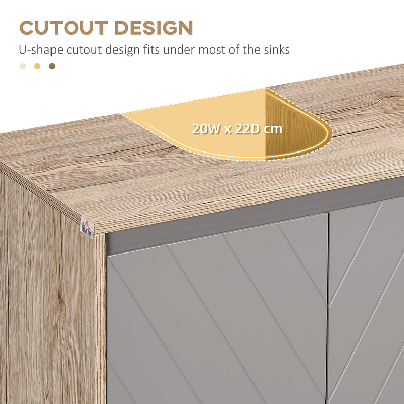 Grey Under Sink Bathroom Cabinet with Adjustable Shelf and Double Doors Floor Standing